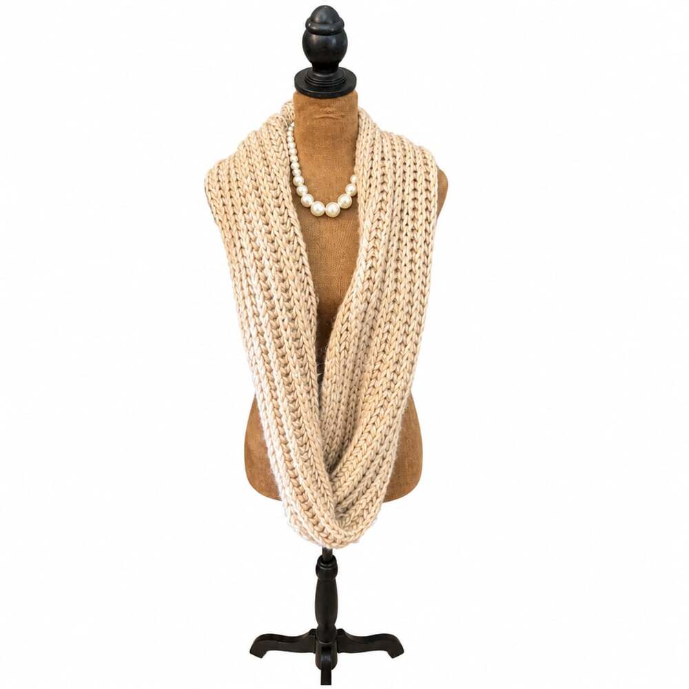 Chunky Knit Infinity Scarf Beige Cream Circle Loop Winter